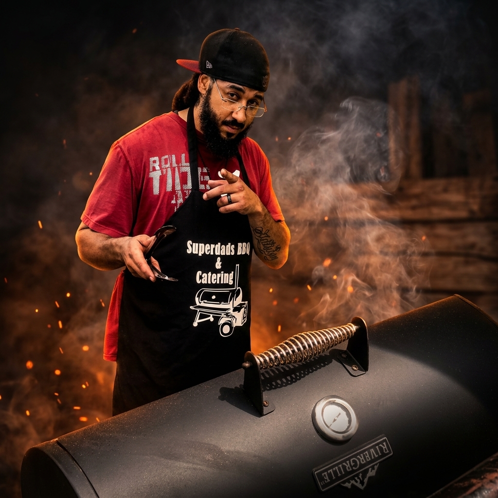 Pitmaster Cameron Lollar with his grill